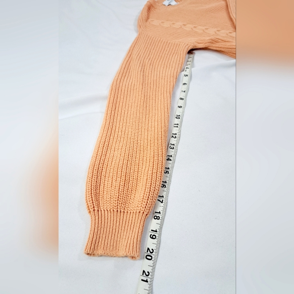 Magaschoni Orange Pumpkin Sweater Cable Knit Long Cotton Pullover Crew Neck M - Picture 14 of 16